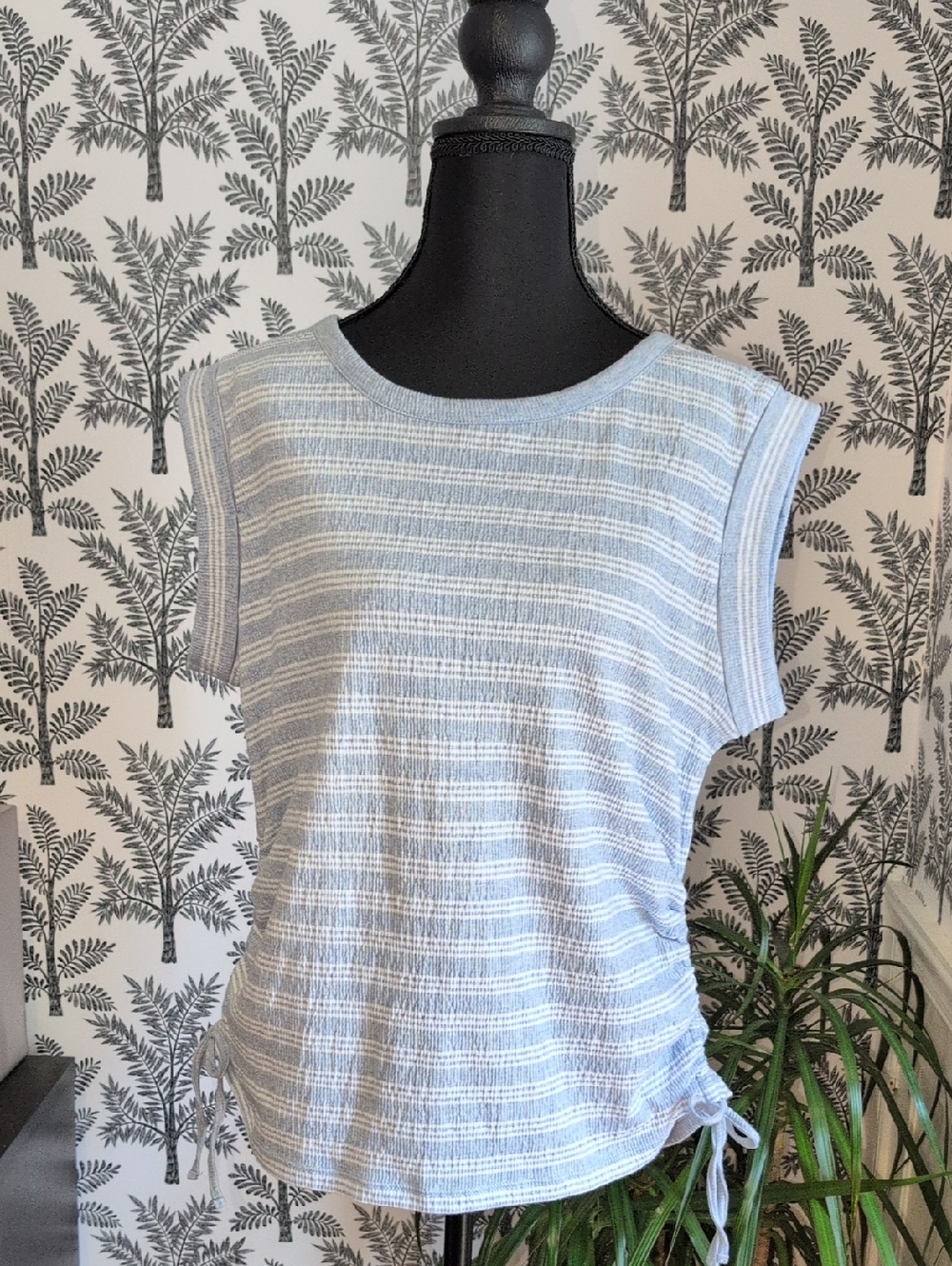 Talbots Light Blue & White Striped Sleeveless Cotton Blend Tank